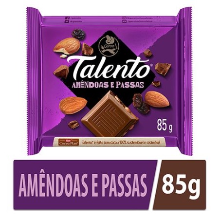 Barra de Chocolate ao Leite com Amêndoas e Passas Talento 85g