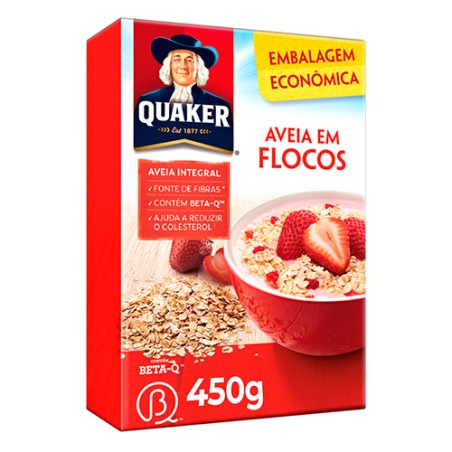 Aveia Em Flocos Regulares Quaker Caixa 450G Embalagem Econômica